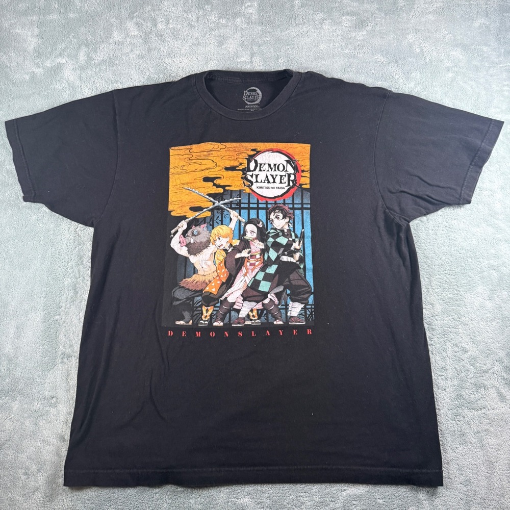 Demon Slayer Kimetsu no Yaiba Anime Graphic T-Shirt Black XL Tanjiro Nezuko‎
